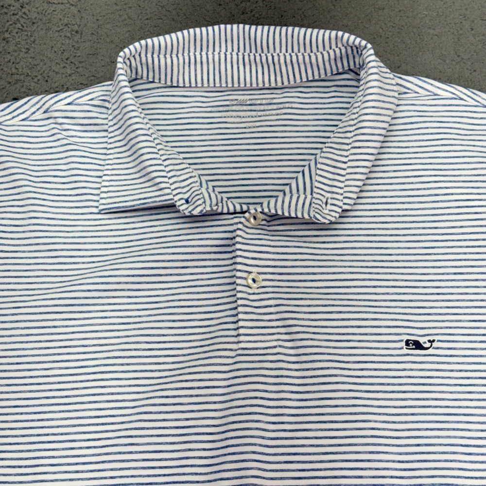 Vineyard Vines Polo Shirt Mens XXL Blue Striped On-The-Go Sankaty Performance